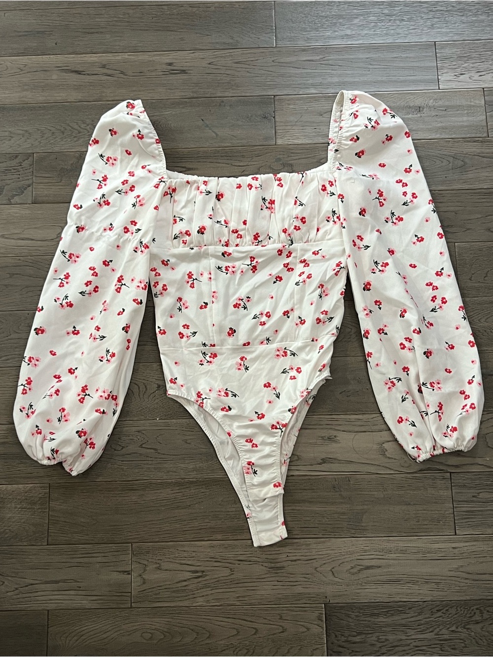 Princess Poly White One-Piece Bodysuit with Red Floral Print Size 2